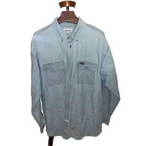 Carhartt Shirt Mens XL Blue Chambray Button Up Regular Fit 100% Cotton Work Casu